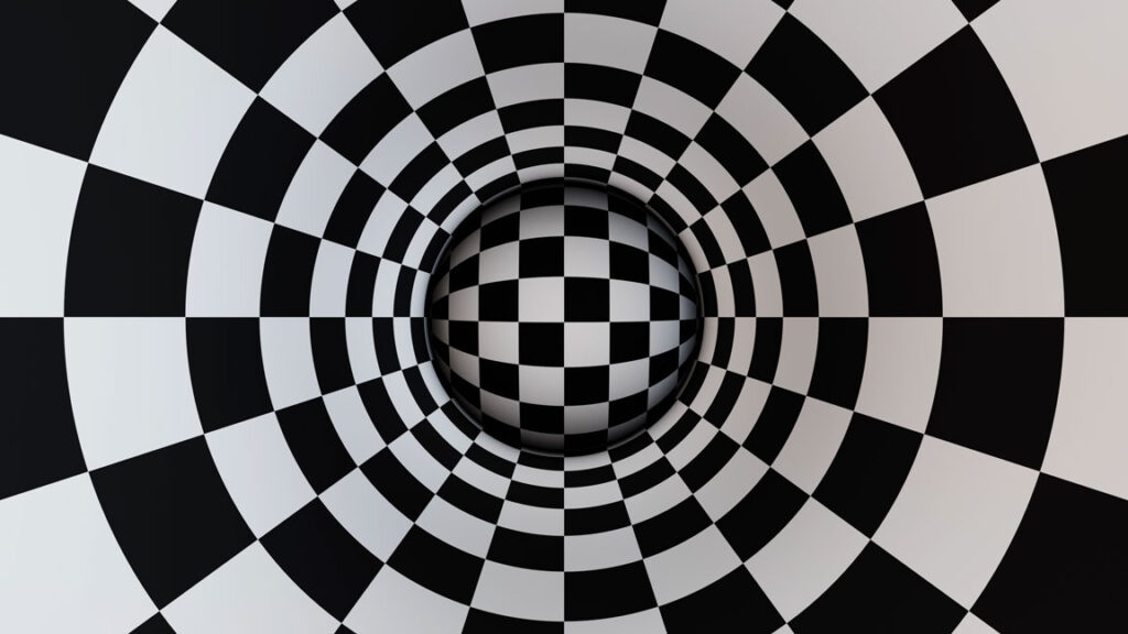 a paradox checkerboard background with checkered ball - supernatural chronicles - time vortext