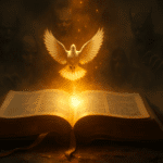Symbolic Bible with Holy Spirit dove protecting against demonic possession in Christians and demonic oppression via spiritual warfare