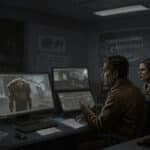 Composite of experts analyzing Pueblo mystery creature footage with Chupacabra speculation and raccoon with mange focus for open-minded cryptid and science blend