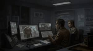 Composite of experts analyzing Pueblo mystery creature footage with Chupacabra speculation and raccoon with mange focus for open-minded cryptid and science blend